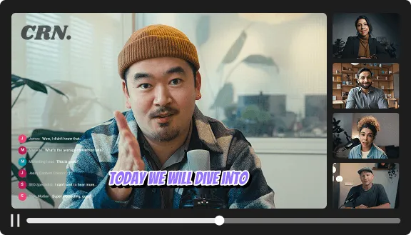 Video call screen with a man wearing a brown beanie speaking and three smaller participant windows on the side; text overlay reads 'TODAY WE WILL DIVE INTO'.